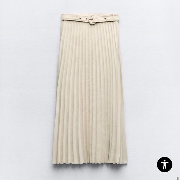 ZARA SUEDE PLEATED MIDI SKIRT WITH TONAL BELT - Picture 7 of 9
